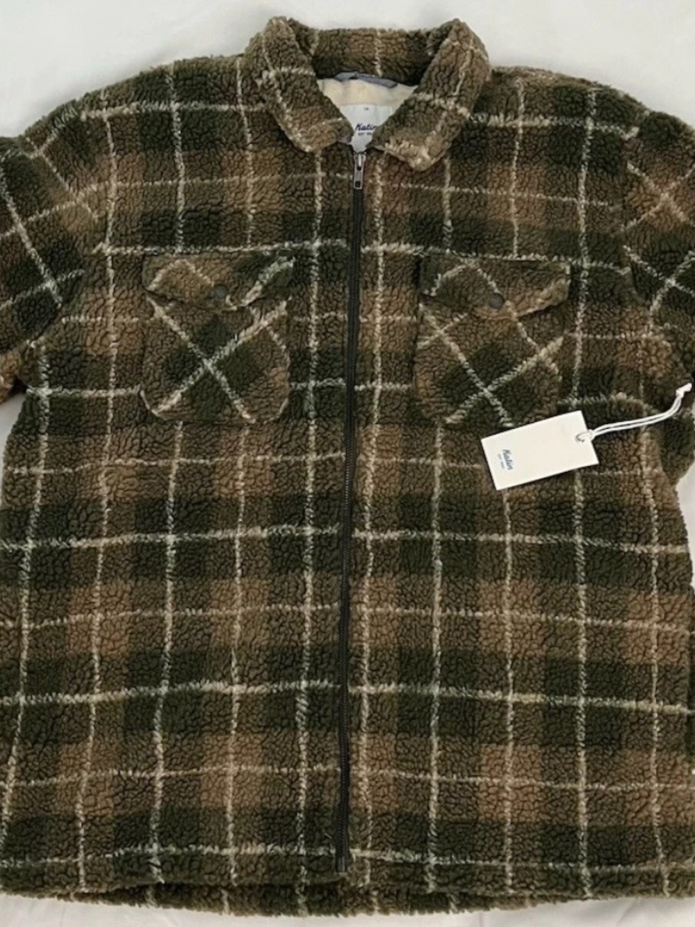 Katin Anderson Sherpa Jacket Men’s L Green Plaid Full Zip NWT